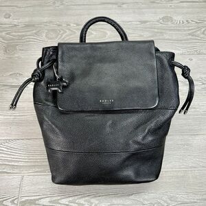Radley London Woburn Abbey Black Leather Drawstring Backpack & Scottie Dog Charm